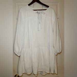 Seafolly Australia White Lined Gauze Tier Dress Beach Wear Size L EUC‎